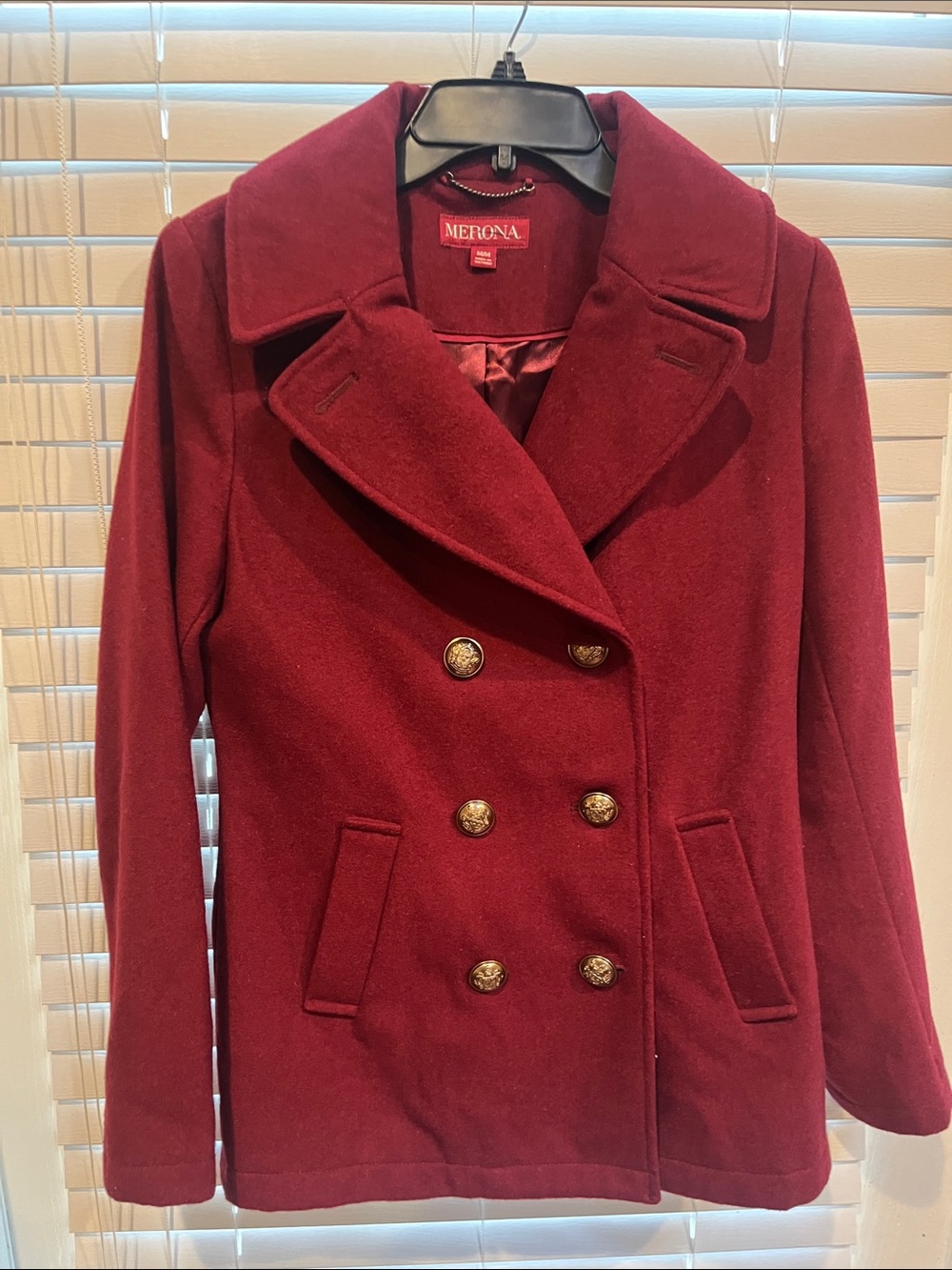 Merona Women's Wine Red Double-Breasted Peacoat with Gold Buttons